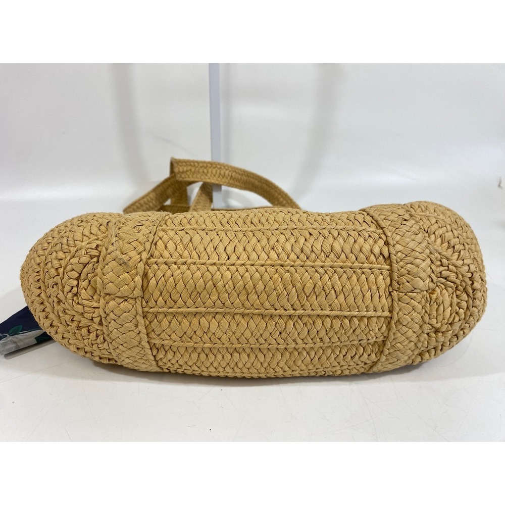 Draper James Raffia Tote Bag Tan Woven Boho Beach Navy Floral Scarf‎ Magnolia - Picture 4 of 9